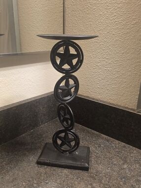 Rustic Black Metal Candle Holder Western Farmhouse Star Design